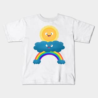 Cute happy sun cloud rainbow cartoon Kids T-Shirt